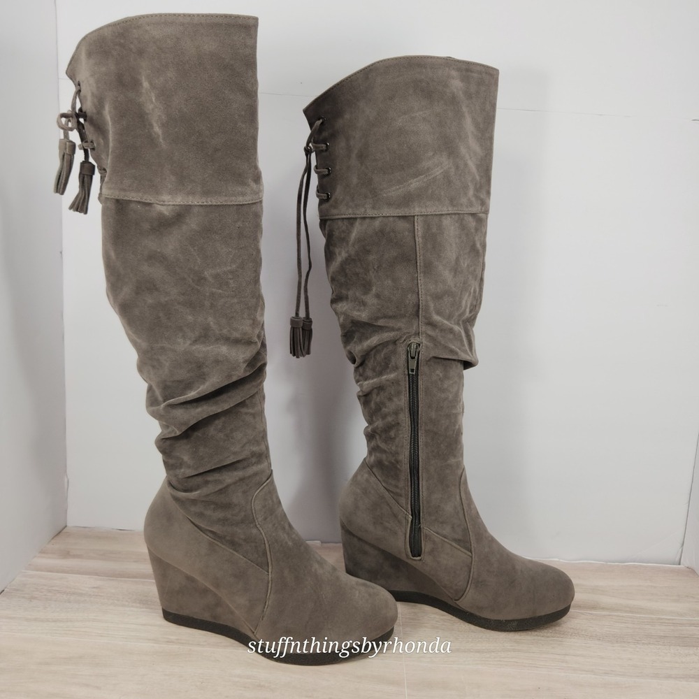 Shoedazzle Faux Suede Gray Wedge Boots Style Sunni US 9 / EU 40 / UK 7